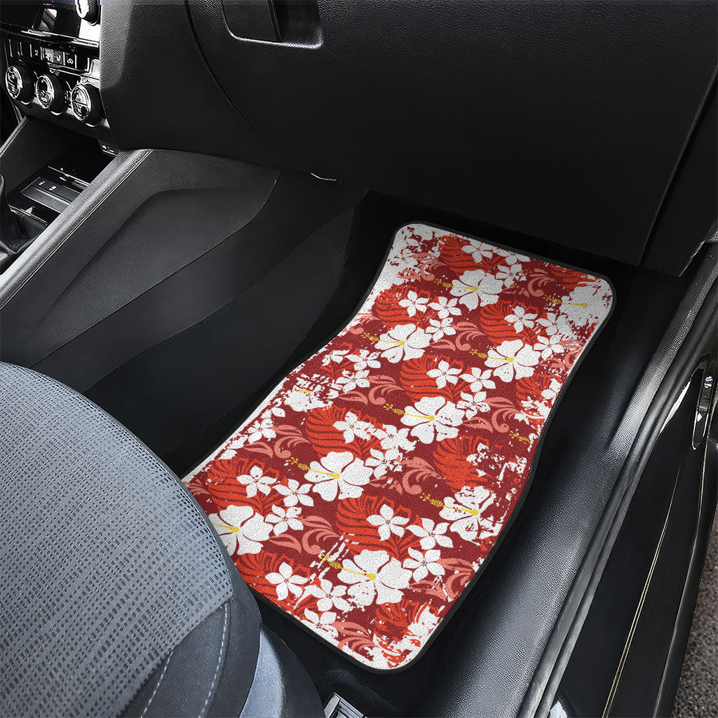 Red Hawaiian Hibiscus Monstera Car Mats Grunge Stylized LT01 - Polynesian Pride