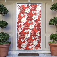 Red Hawaiian Hibiscus Monstera Door Cover Grunge Stylized LT01 Red - Polynesian Pride