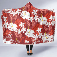 Red Hawaiian Hibiscus Monstera Hooded Blanket Grunge Stylized LT01 One Size Red - Polynesian Pride