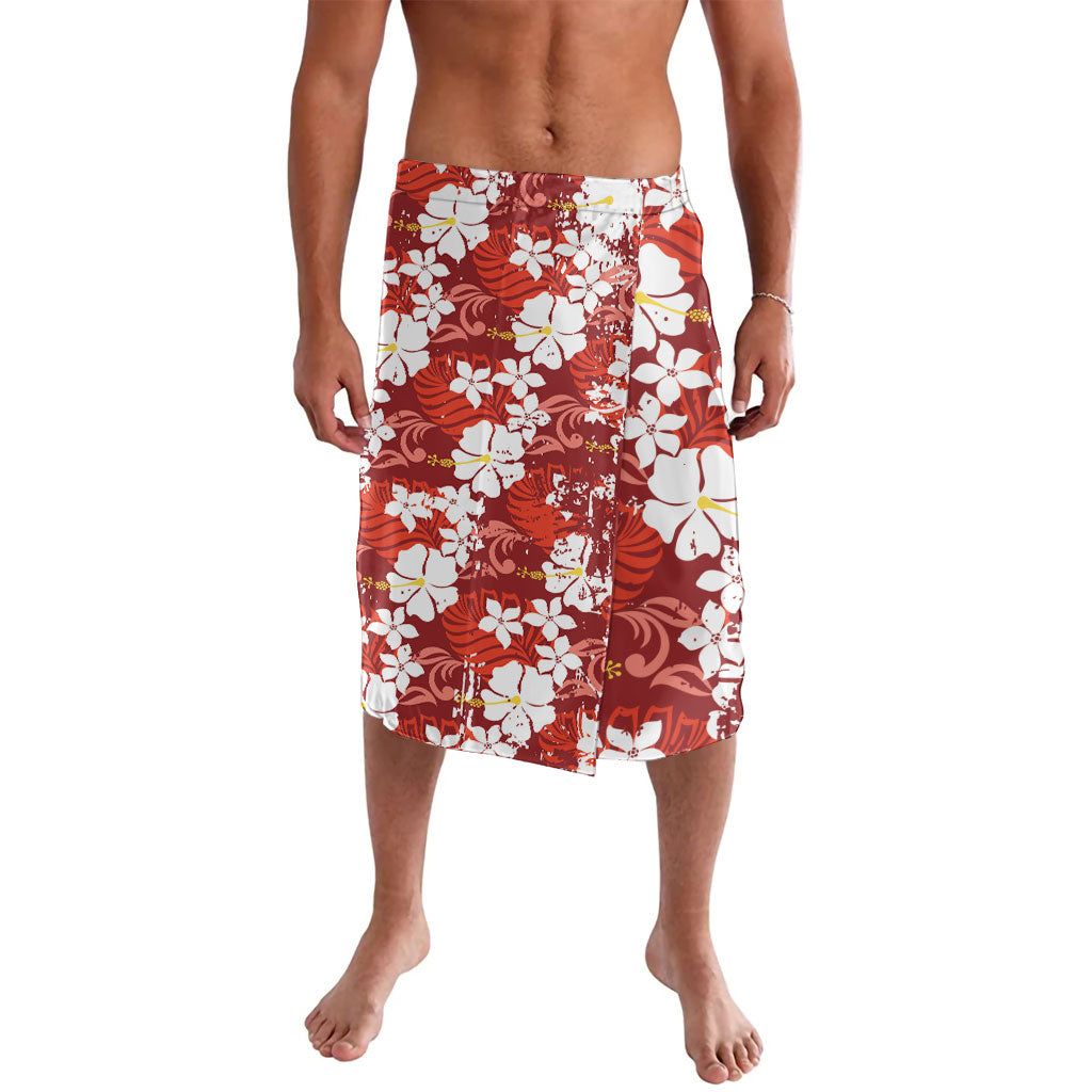 Red Hawaiian Hibiscus Monstera Lavalava Grunge Stylized LT01 Red - Polynesian Pride