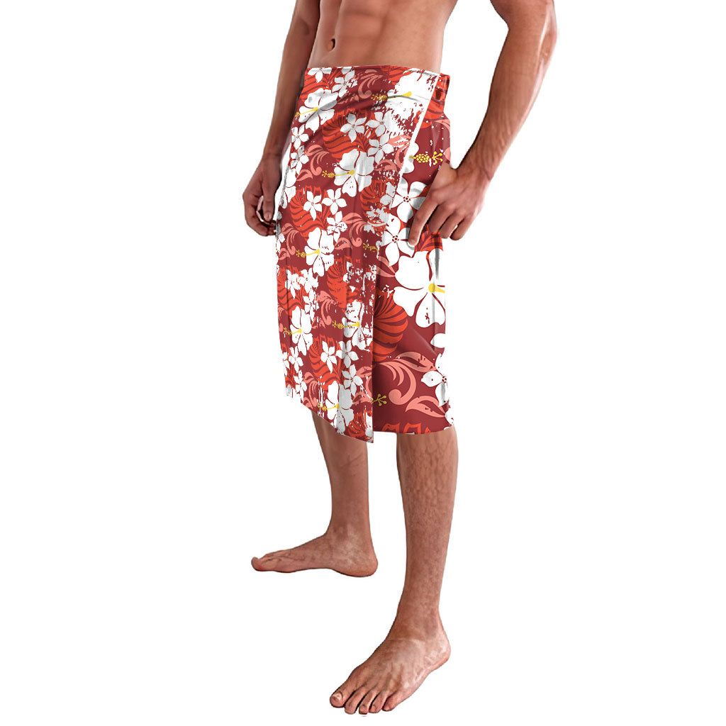 Red Hawaiian Hibiscus Monstera Lavalava Grunge Stylized LT01 - Polynesian Pride