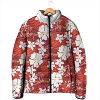 Red Hawaiian Hibiscus Monstera Padded Jacket Grunge Stylized LT01 - Polynesian Pride