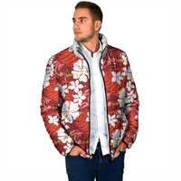 Red Hawaiian Hibiscus Monstera Padded Jacket Grunge Stylized LT01 - Polynesian Pride