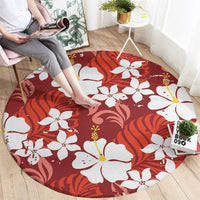 Red Hawaiian Hibiscus Monstera Round Carpet Grunge Stylized LT01 - Polynesian Pride