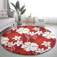 Red Hawaiian Hibiscus Monstera Round Carpet Grunge Stylized LT01 - Polynesian Pride