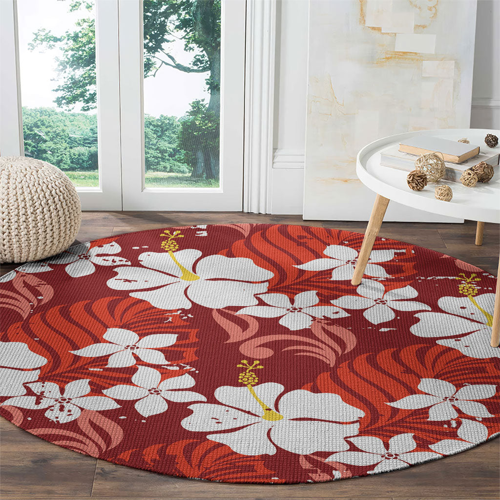 Red Hawaiian Hibiscus Monstera Round Carpet Grunge Stylized LT01 - Polynesian Pride