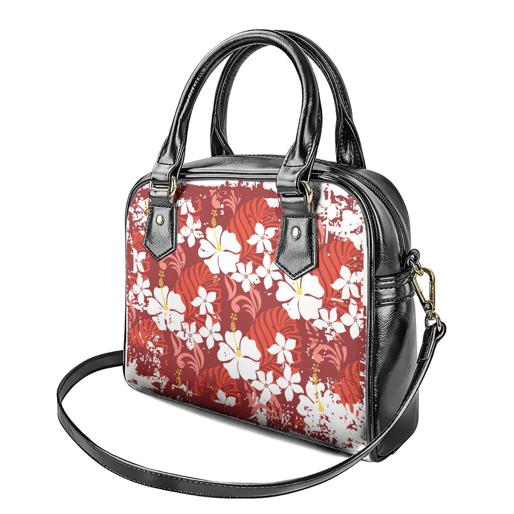 Red Hawaiian Hibiscus Monstera Shoulder Handbag Grunge Stylized LT01 - Polynesian Pride