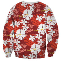 Red Hawaiian Hibiscus Monstera Sweatshirt Grunge Stylized LT01 - Polynesian Pride