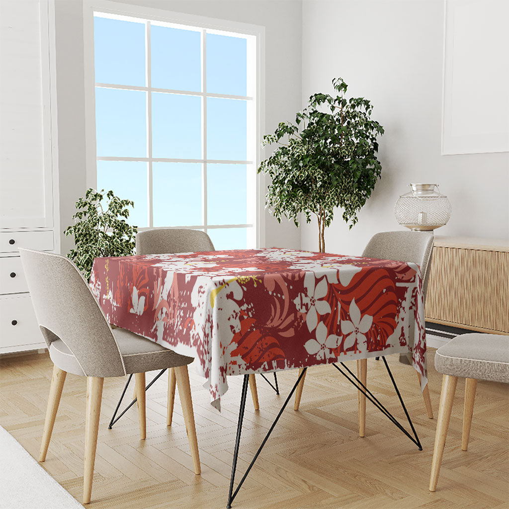 Red Hawaiian Hibiscus Monstera Tablecloth Grunge Stylized LT01 - Polynesian Pride