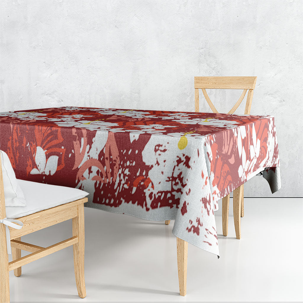 Red Hawaiian Hibiscus Monstera Tablecloth Grunge Stylized LT01 - Polynesian Pride