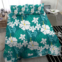 Teal Hawaiian Hibiscus Monstera Bedding Set Grunge Stylized LT01 - Polynesian Pride