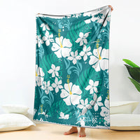 Teal Hawaiian Hibiscus Monstera Blanket Grunge Stylized LT01 - Polynesian Pride