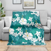 Teal Hawaiian Hibiscus Monstera Blanket Grunge Stylized LT01 - Polynesian Pride