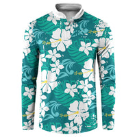 Teal Hawaiian Hibiscus Monstera Button Sweatshirt Grunge Stylized LT01 Teal - Polynesian Pride