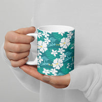 Teal Hawaiian Hibiscus Monstera Ceramic Mug Grunge Stylized LT01 - Polynesian Pride
