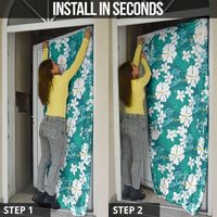 Teal Hawaiian Hibiscus Monstera Door Cover Grunge Stylized LT01 - Polynesian Pride