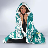 Teal Hawaiian Hibiscus Monstera Hooded Blanket Grunge Stylized LT01 - Polynesian Pride