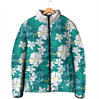 Teal Hawaiian Hibiscus Monstera Padded Jacket Grunge Stylized LT01 - Polynesian Pride