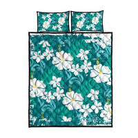 Teal Hawaiian Hibiscus Monstera Quilt Bed Set Grunge Stylized LT01 - Polynesian Pride