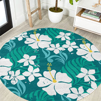 Teal Hawaiian Hibiscus Monstera Round Carpet Grunge Stylized LT01 Teal - Polynesian Pride