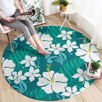 Teal Hawaiian Hibiscus Monstera Round Carpet Grunge Stylized LT01 - Polynesian Pride