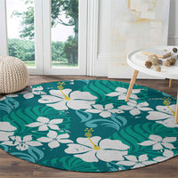 Teal Hawaiian Hibiscus Monstera Round Carpet Grunge Stylized LT01 - Polynesian Pride