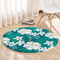Teal Hawaiian Hibiscus Monstera Round Carpet Grunge Stylized LT01 - Polynesian Pride