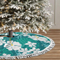 Teal Hawaiian Hibiscus Monstera Tree Skirt Grunge Stylized LT01 - Polynesian Pride