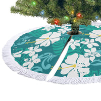Teal Hawaiian Hibiscus Monstera Tree Skirt Grunge Stylized LT01 - Polynesian Pride