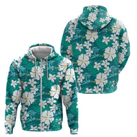Teal Hawaiian Hibiscus Monstera Zip Hoodie Grunge Stylized LT01 - Polynesian Pride