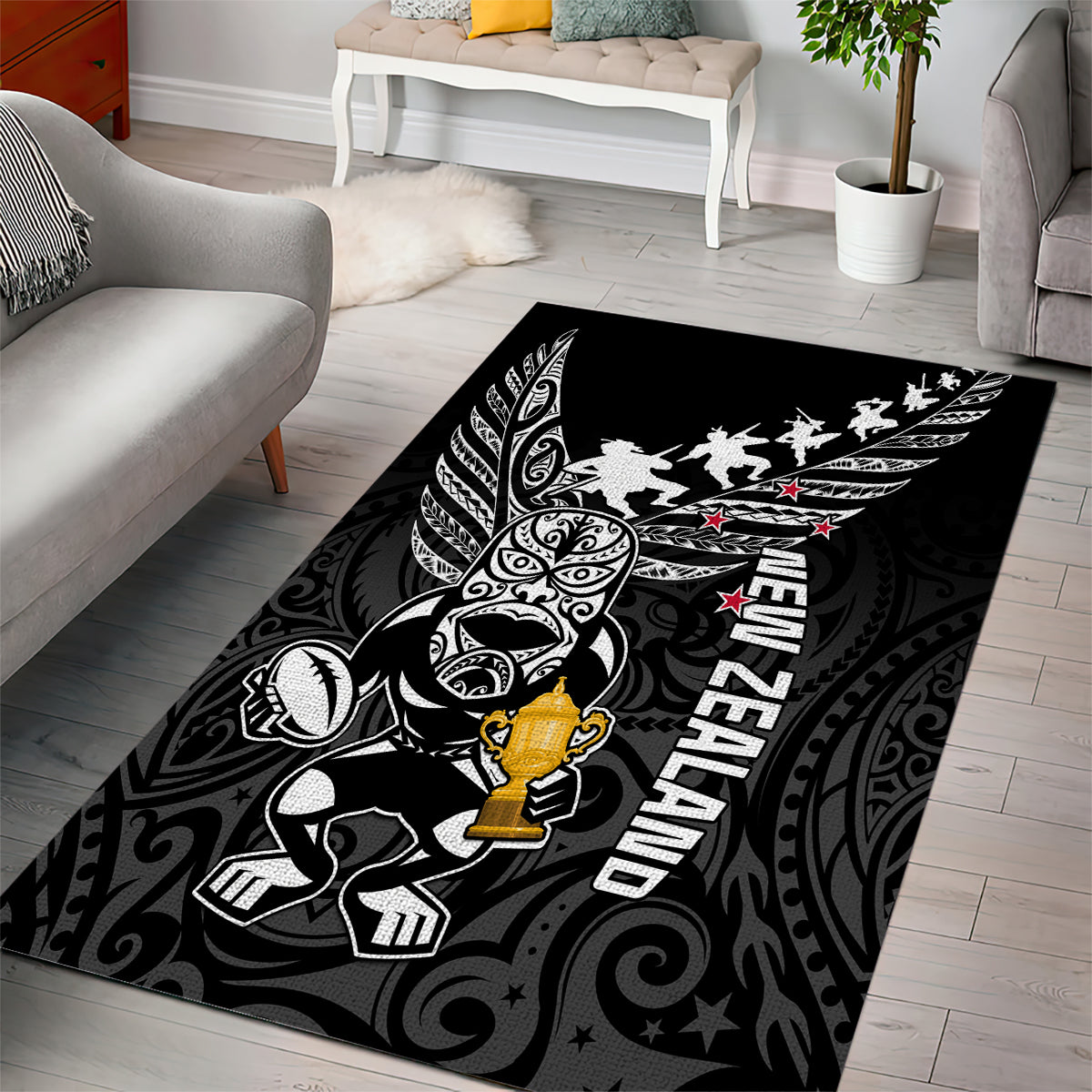 New Zealand Silver Fern Rugby Area Rug Aotearoa Champion 2023 World Cup LT01 - Polynesian Pride