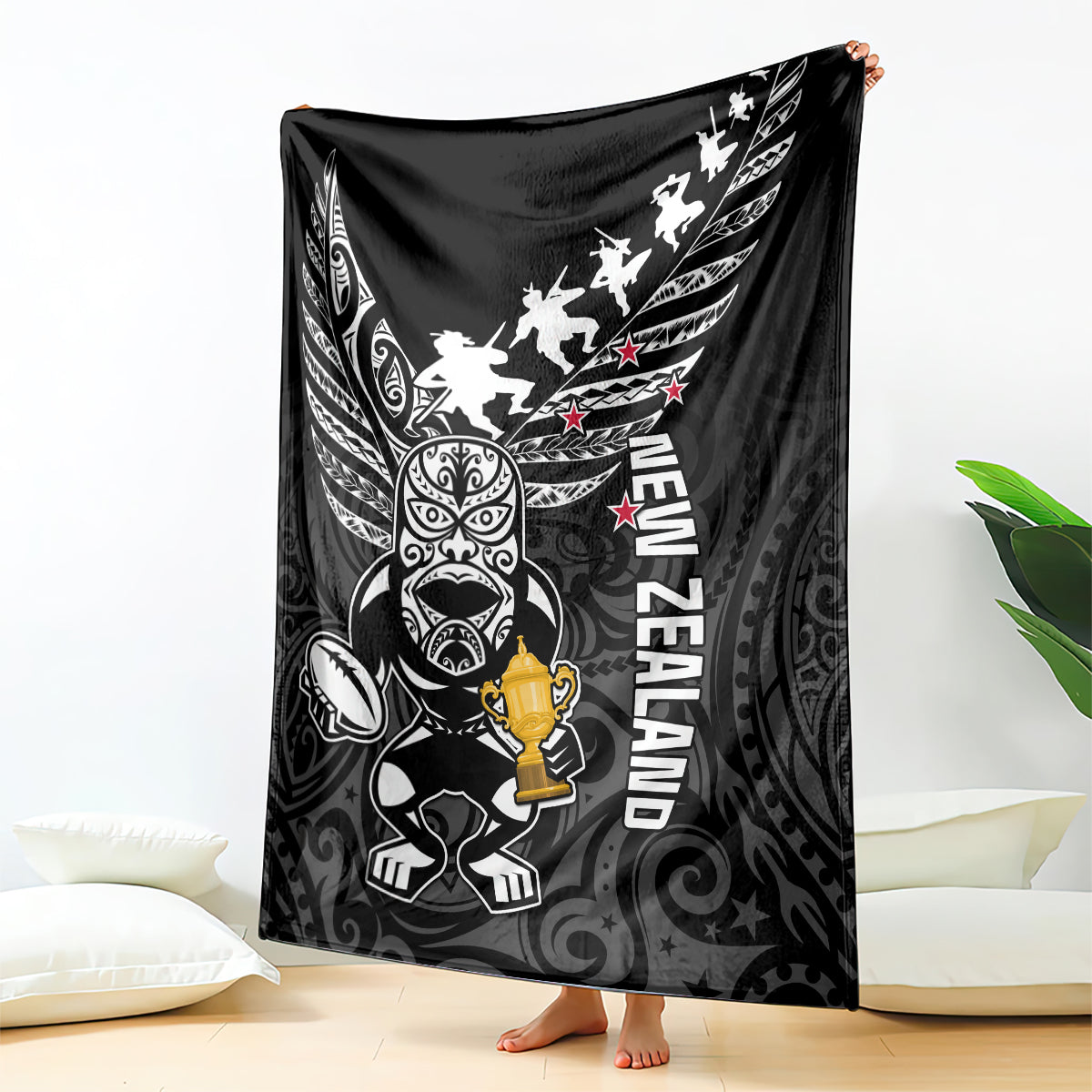 New Zealand Silver Fern Rugby Blanket Aotearoa Champion 2023 World Cup LT01 Black - Polynesian Pride