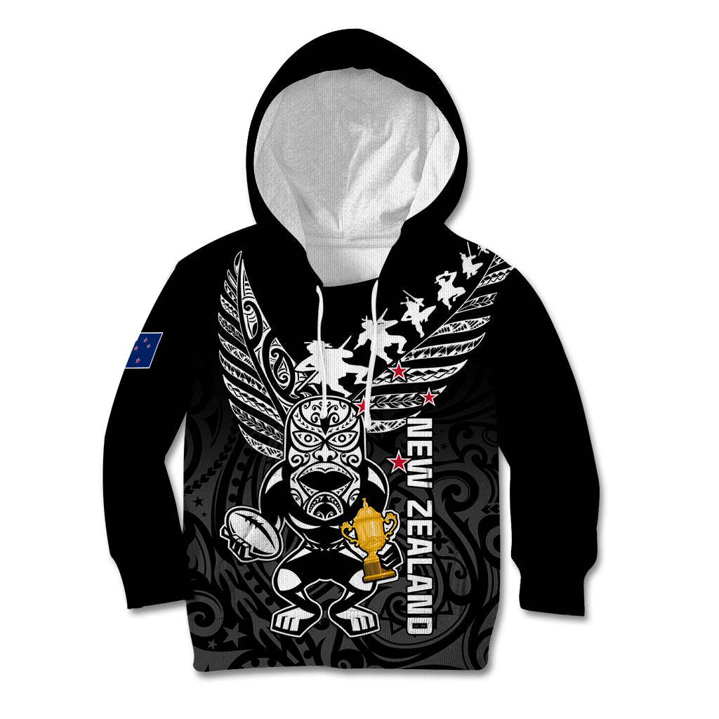 Custom New Zealand Silver Fern Rugby Kid Hoodie Aotearoa Champion 2023 World Cup LT01 Black - Polynesian Pride