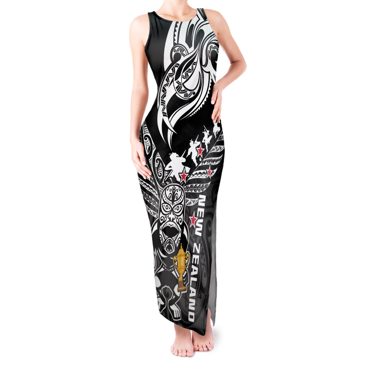 Custom New Zealand Silver Fern Rugby Tank Maxi Dress Aotearoa Champion 2023 World Cup LT01 Women Black - Polynesian Pride