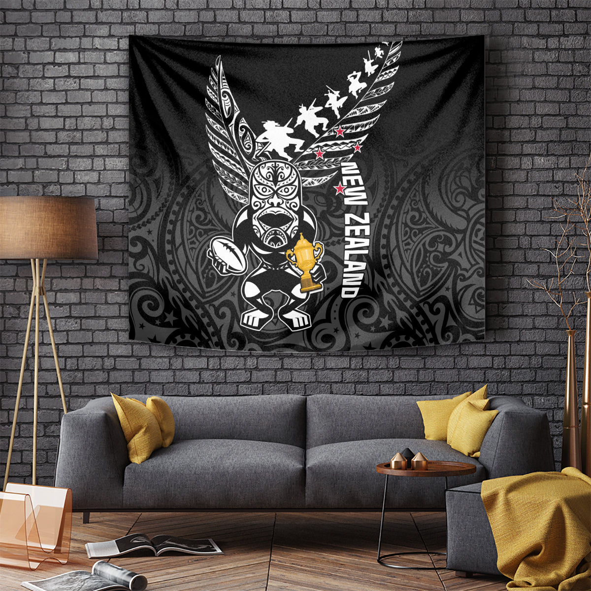 New Zealand Silver Fern Rugby Tapestry Aotearoa Champion 2023 World Cup LT01 Black - Polynesian Pride