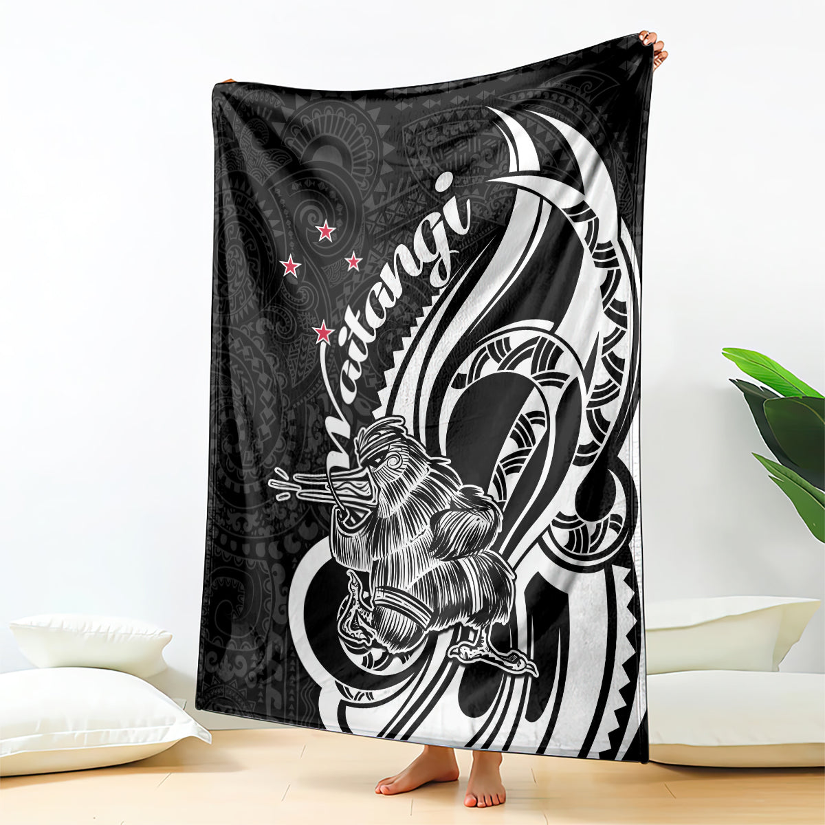 New Zealand Waitangi Day Blanket Aotearoa Te Tiriti O Waitangi Kiwi Black Version LT01 Black - Polynesian Pride