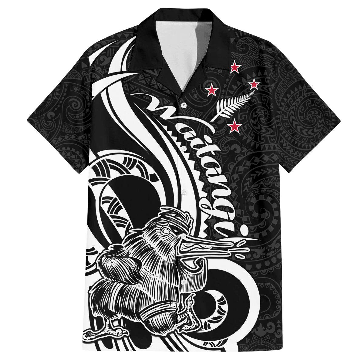 New Zealand Waitangi Day Family Matching Summer Maxi Dress and Hawaiian Shirt Aotearoa Te Tiriti O Waitangi Kiwi Black Version LT01 Dad's Shirt - Short Sleeve Black - Polynesian Pride