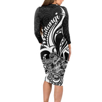 New Zealand Waitangi Day Long Sleeve Bodycon Dress Aotearoa Te Tiriti O Waitangi Kiwi Black Version LT01 - Polynesian Pride