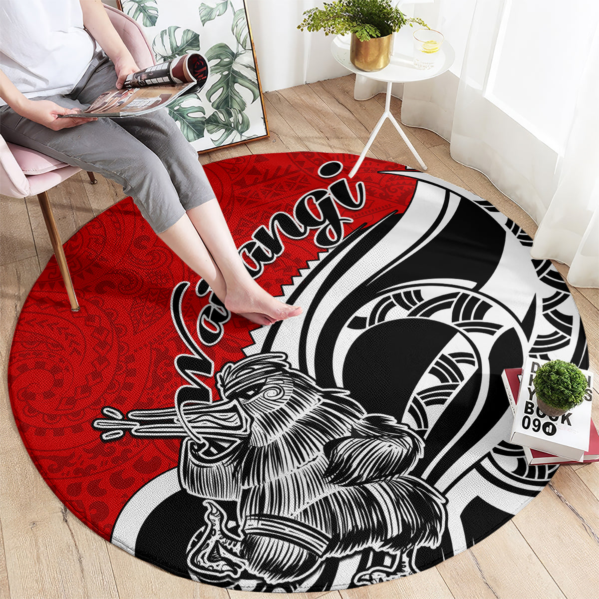 New Zealand Waitangi Day Round Carpet Aotearoa Te Tiriti O Waitangi Kiwi Red Version LT01 - Polynesian Pride