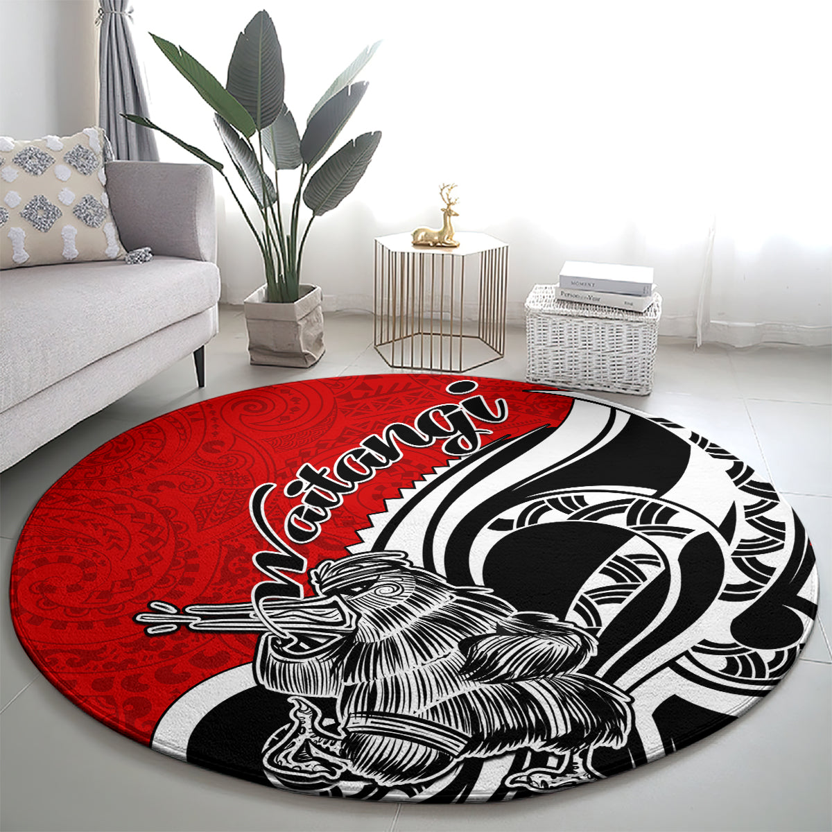 New Zealand Waitangi Day Round Carpet Aotearoa Te Tiriti O Waitangi Kiwi Red Version LT01 - Polynesian Pride