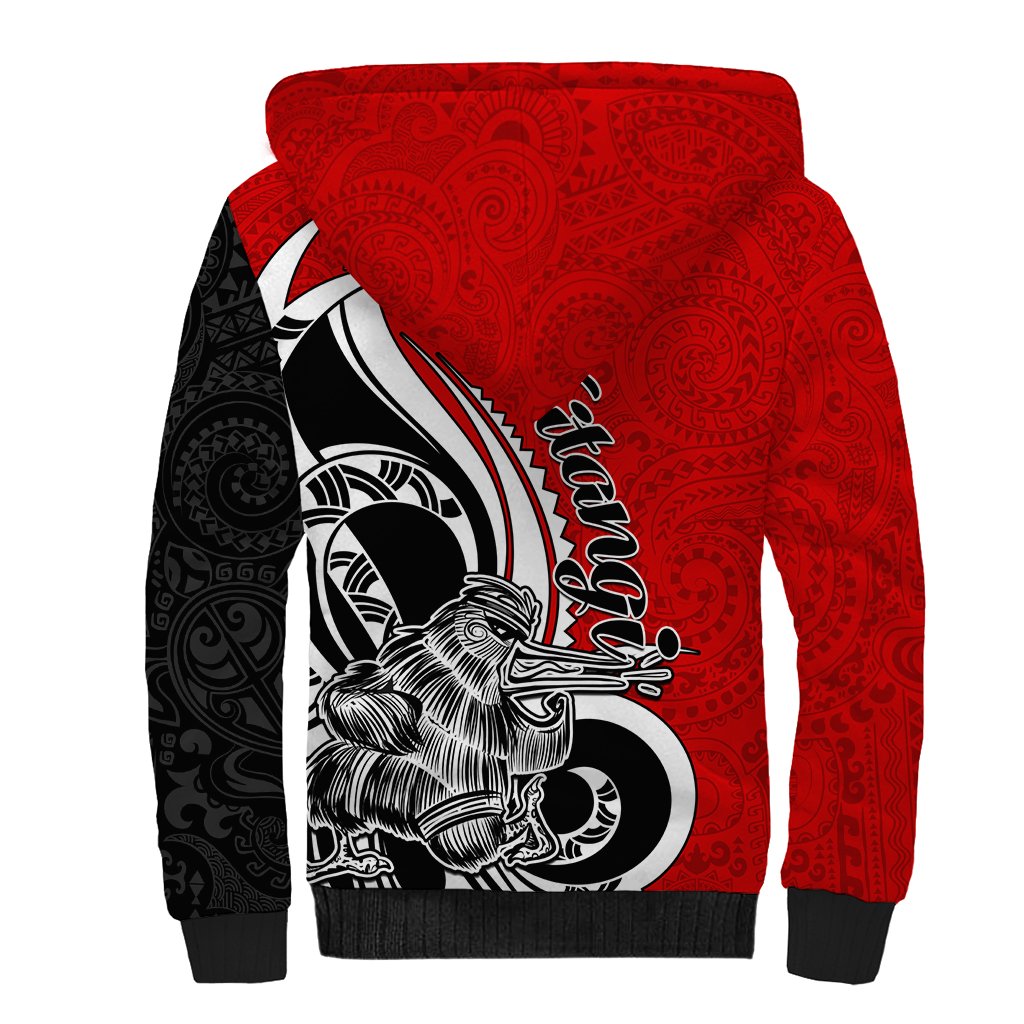 New Zealand Waitangi Day Sherpa Hoodie Aotearoa Te Tiriti O Waitangi Kiwi Red Version LT01 - Polynesian Pride