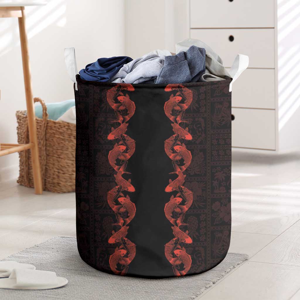 Hawaii Japan Koi Fish Red Laundry Basket Tapa Pattern LT01 Red - Polynesian Pride