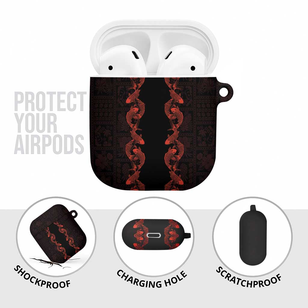 Hawaii Japan Koi Fish Red AirPods Case Tapa Pattern LT01 - Polynesian Pride