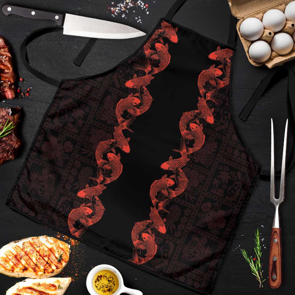 Hawaii Japan Koi Fish Red Apron Tapa Pattern LT01 Red - Polynesian Pride