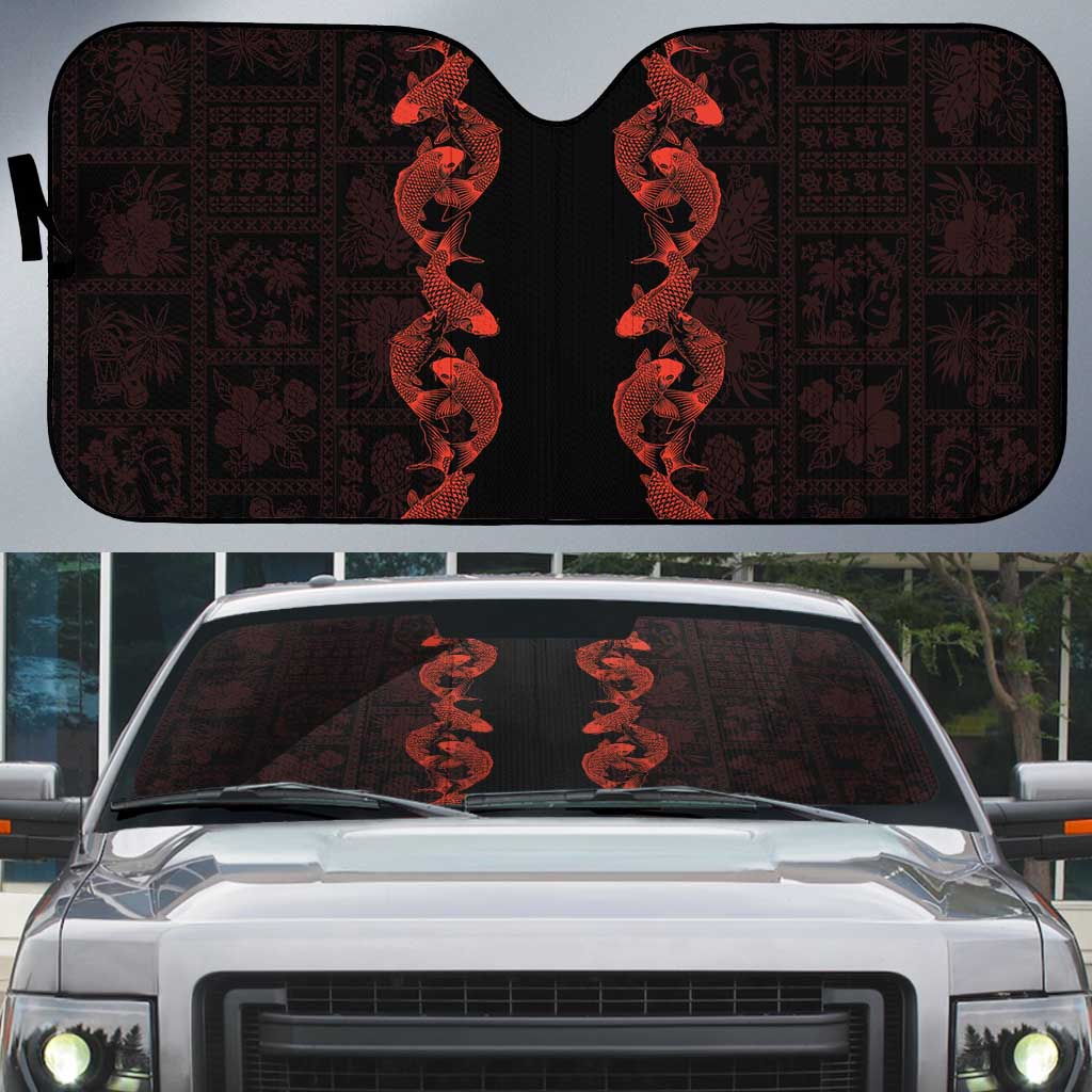 Hawaii Japan Koi Fish Red Auto Sun Shade Tapa Pattern - Polynesian Pride