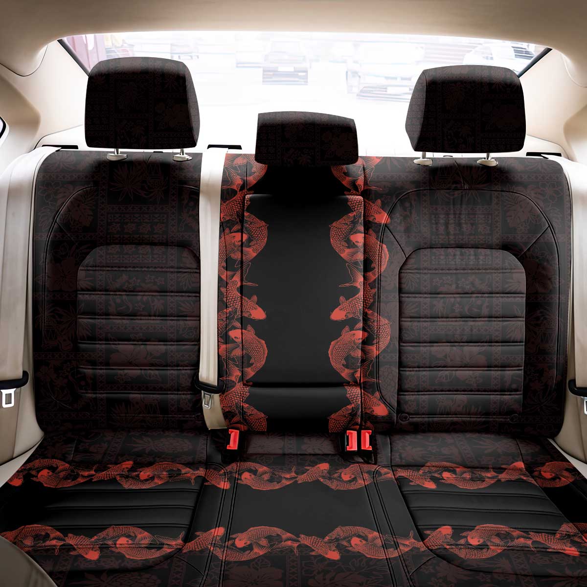 Hawaii Japan Koi Fish Red Back Car Seat Cover Tapa Pattern LT01 - Polynesian Pride