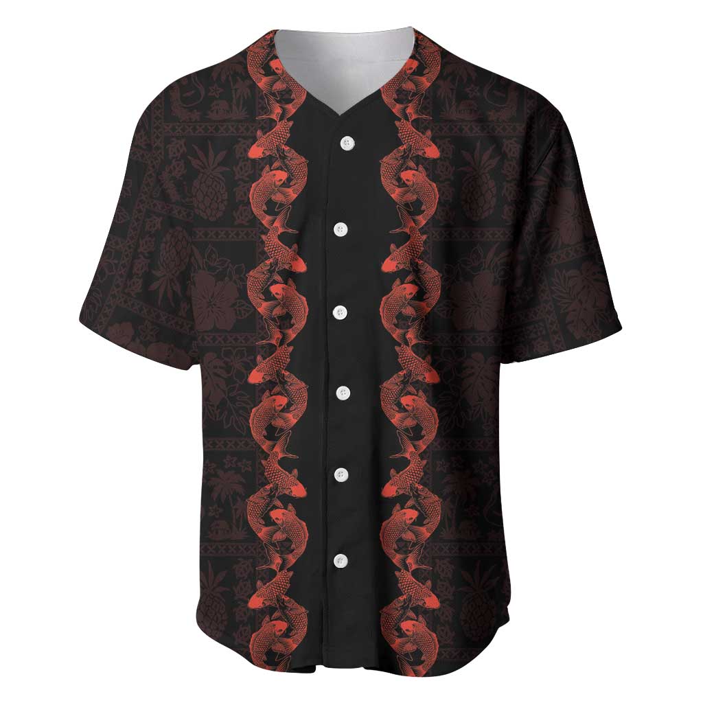 Hawaii Japan Koi Fish Red Baseball Jersey Tapa Pattern LT01 Red - Polynesian Pride
