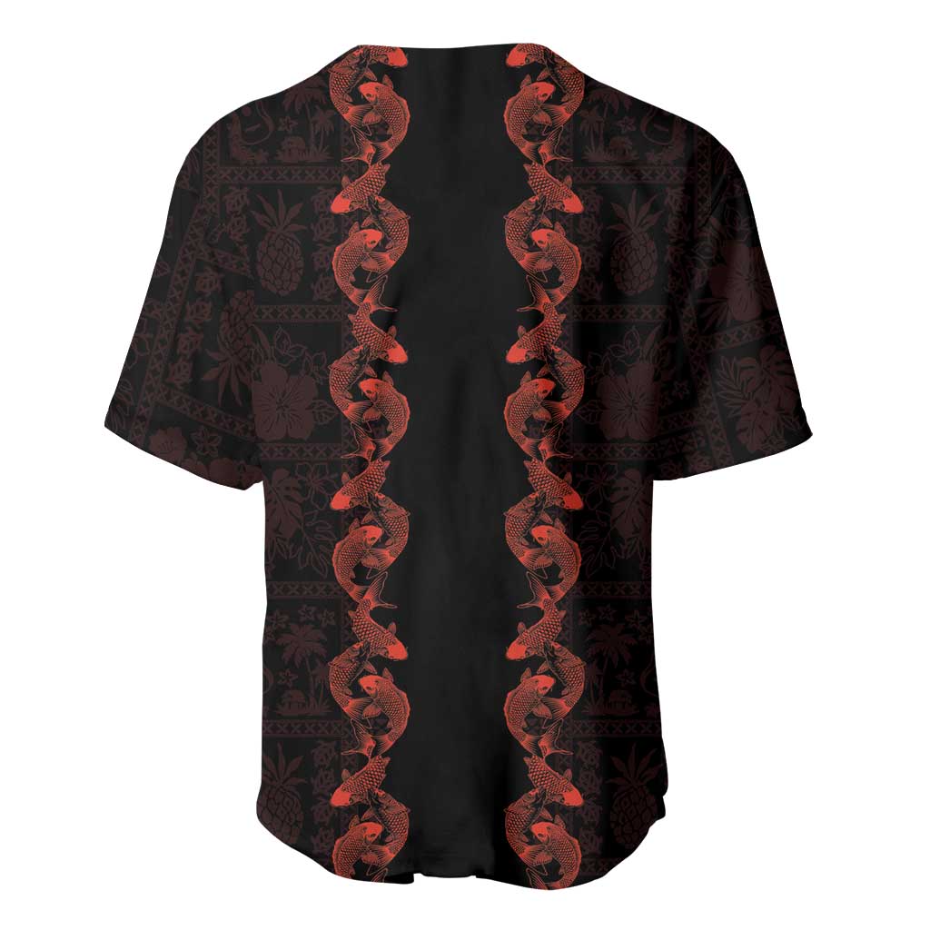 Hawaii Japan Koi Fish Red Baseball Jersey Tapa Pattern LT01 - Polynesian Pride