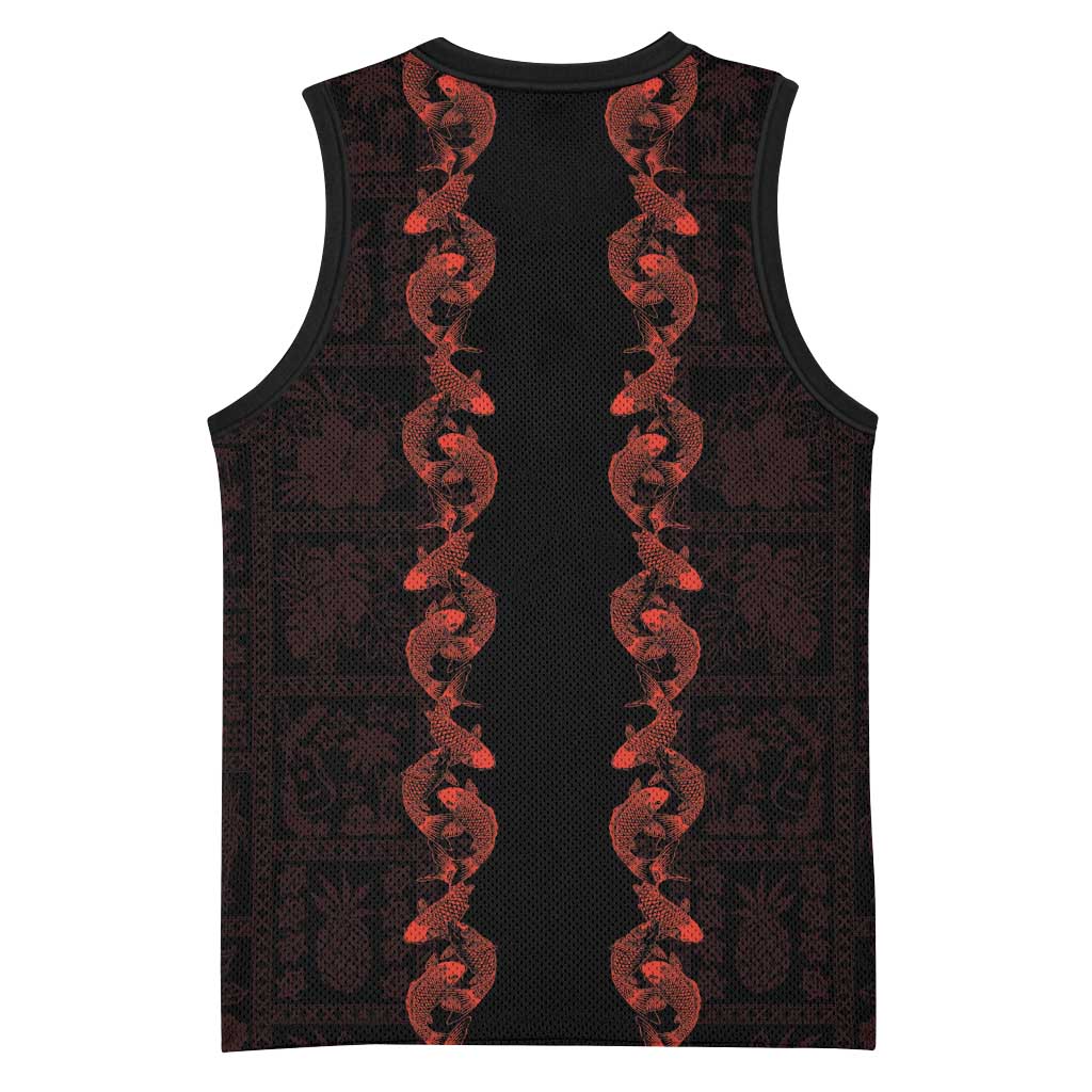 Hawaii Japan Koi Fish Red Basketball Jersey Tapa Pattern LT01 - Polynesian Pride
