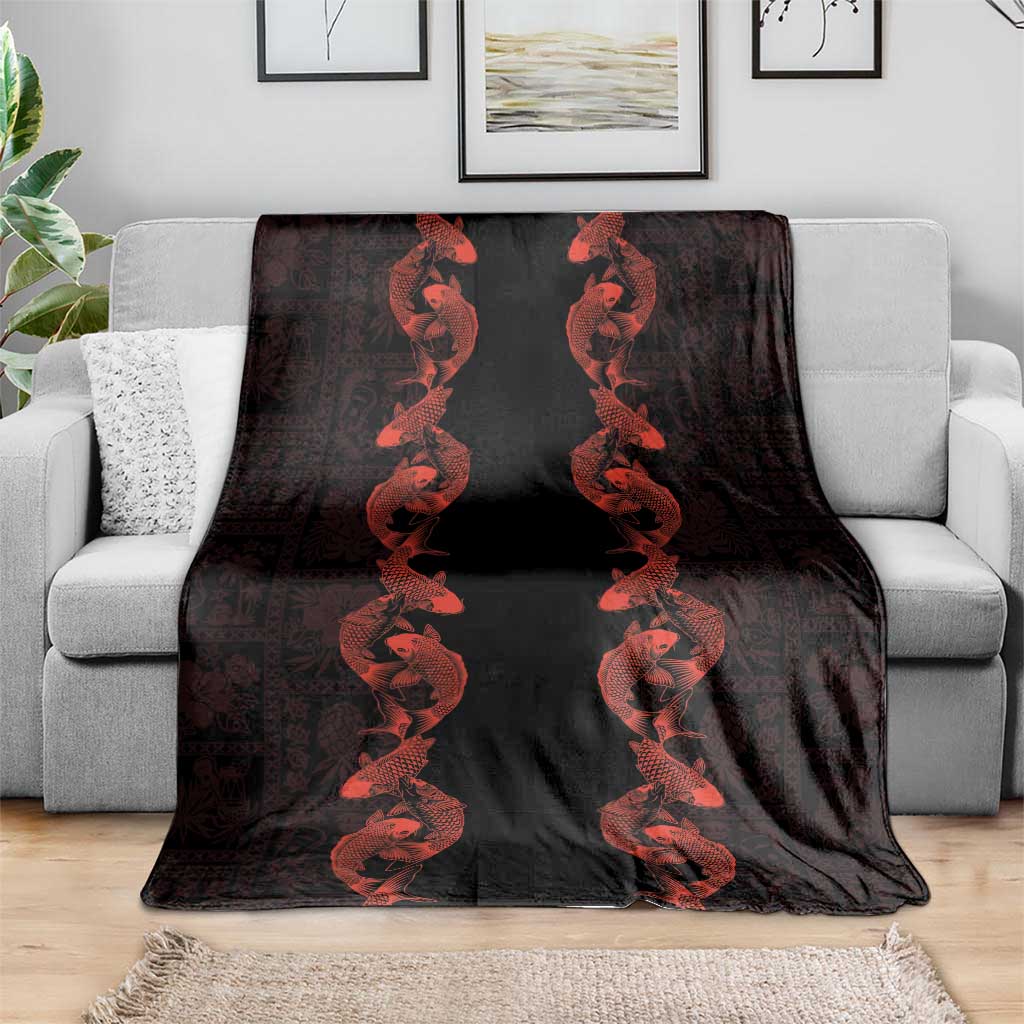 Hawaii Japan Koi Fish Red Blanket Tapa Pattern - Polynesian Pride
